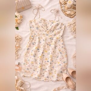 Old Navy Cream Floral Tie-Shoulder Mini Dress